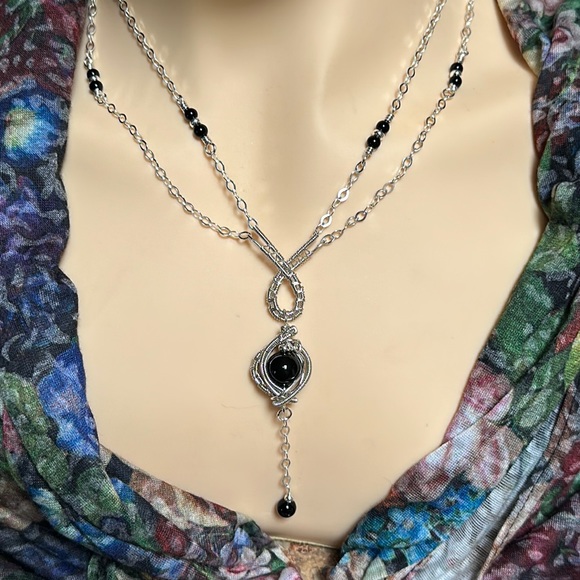 Black Onyx Sterling Silver Necklace-Unique Handcrafted Onyx Sterling Necklace - Picture 2 of 10